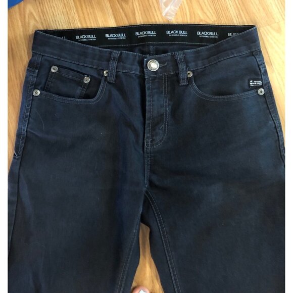 Black Bull Mens Stretch Denim Jeans Size 33 Slim Fit Black Dark Wash - Picture 7 of 9